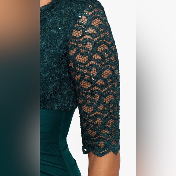 BETSY & ADAM WOMEN’S FORMAL DRESS PINE GREEN ON 3/4 SLEEVE SHEER AUTHENTIC NWT - Picture 6 of 10